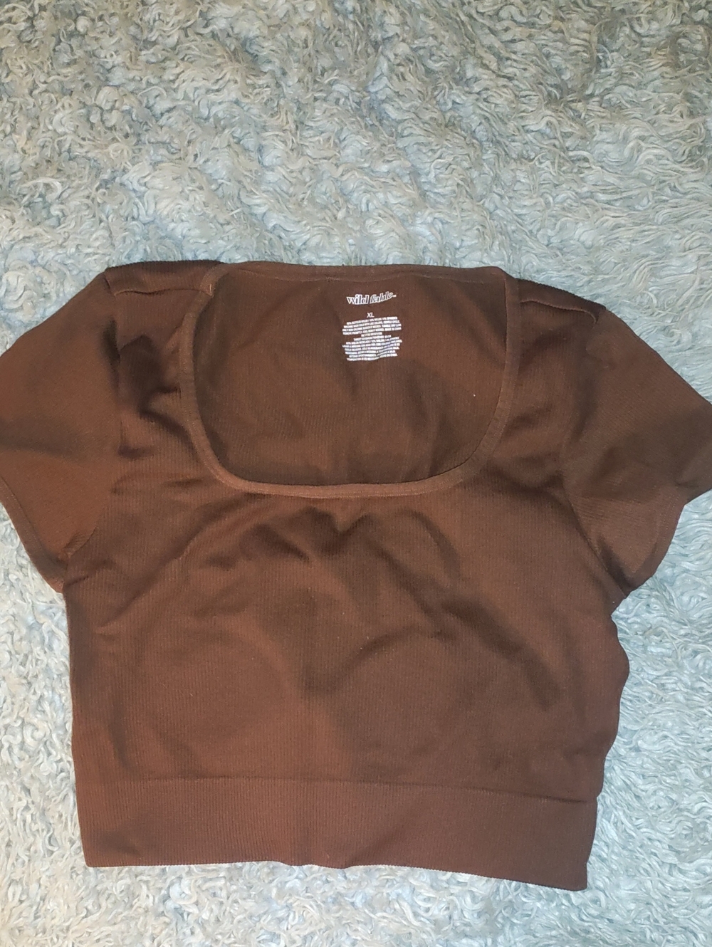 wild fable Chocolate Brown Ribbed Square-Neck Crop Top
